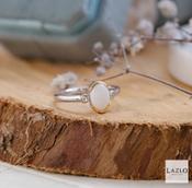 Sterling Silver Gold Plated Oval Rub Over Opal &amp; CZ Dress Ring image