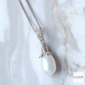 Sterling Silver Freshwater Pearl CZ Drop Pendant &amp; Chain image
