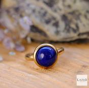 9kt Yellow Gold Round Rub Over Set Lapis Lazuli Ring image