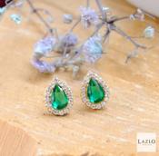9kt Yellow Gold Teardrop Shape Faux Emerald CZ Halo Stud Earrings image