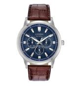 Citizen Corso Sapphire Glass Blue Dial Brown Strap Stainless Steel Watch image