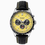 Sekonda Gents Stainless Steel Yellow Dial Chronograph Black Strap Watch image
