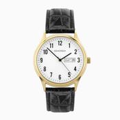 Sekonda Gents Gold Plated White Dial Full Figure Day Date Black Strap Watch image