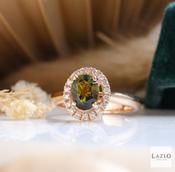 18kt Rose Gold 8 X 6 Oval Green Tourmaline &amp; 0.21ct Natural Diamond Halo Ring image