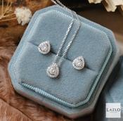 18kt White Gold Teardrop Halo Stud Diamond Earrings &amp; Pendant Set image