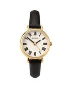 Sekonda Ladies Gold Plated Round Roman Numeral Black Strap Watch image