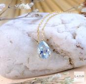 9kt Yellow Gold Single Stone Teardrop Blue Topaz Necklet image
