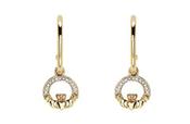 14kt Yellow Gold 0.08ct Lab Diamond Claddagh Drop Earrings image