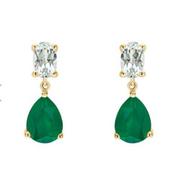 9kt Yellow Gold Oval Green Amethyst &amp; Teardrop Green Onyx Earrings image