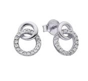 Kilkenny Silver Interlocking Smaller Plain &amp; Larger CZ Set Circle Earrings image