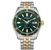 Citizen Gents Eco Drive Brycen Vintage Sport Two Tone Green Dial Bracelet Watch image