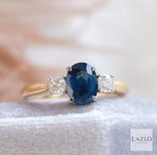 18kt Yellow Gold Oval 1.51ct African Sapphire &amp; Round Brilliant 0.30ct Diamond Ring image