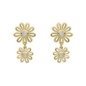 Laura Ashley Gold Plated Sterling Silver Clear CZ Double Daisy Drop Earrings image