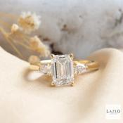 18kt Yellow Gold 2.01ct D VVS2 Emerald Cut Laboratory Diamond &amp; 0.30ct Natural Pear Engagement Ring image