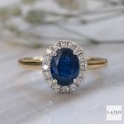 18kt Yellow Gold 1.79ct Oval Sapphire &amp; 0.22ct Diamond Halo Ring image