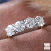 18kt Yellow Gold &amp; Platinum 4 Stone 3.27ct D VVS2 Round Brilliant Laboratory Diamond Wedding Ring image