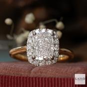 18kt Yellow Gold &amp; Platinum Long Cushion 2.01ct D VVS2 Laboratory Diamond &amp; Laboratory 0.26ct Diamond Halo Ring image