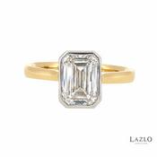 18kt Yellow &amp; White Gold Rub Over Emerald Cut 2.00ct D VS1 Laboratory Diamond Solitaire Ring