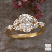 18kt Yellow Gold Oval 1.53ct D VVS2 Laboratory Diamond &amp; 3 Marquis 0.37ct Laboratory Diamond Shoulder Ring image