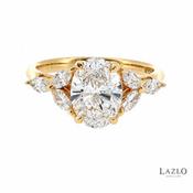 18kt Yellow Gold Oval 1.53ct D VVS2 Laboratory Diamond &amp; 3 Marquis 0.37ct Laboratory Diamond Shoulder Ring