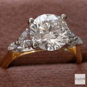18kt Yellow Gold &amp; Platinum Round Laboratory 3.02ct D VVS2 Diamond &amp; 3 Laboratory 0.16ct Marquis Side Diamond Ring image