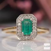 Andre Michael 9kt Yellow Gold Emerald Cut Emerald &amp; Diamond Halo Ring image