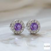 Sterling Silver Amethyst &amp; Round Cluster Earrings image