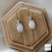 Sterling Silver Oval Opal CZ Rubover Stud Earrings image