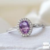 Sterling Silver Oval Amethyst CZ Surround Ring image