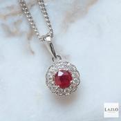 Sterling Silver Genuine Ruby &amp; CZ Small Cluster Pendant &amp; Chain image