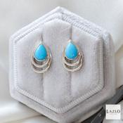 Amore Sterling Silver Double Teardrop Rubover Pear Shape Turquoise Stud Earrings image