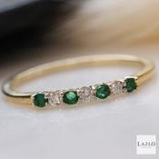 Amore 9kt Yellow Gold Dainty 7 Stone Claw Set Emerald &amp; Diamond Ring image