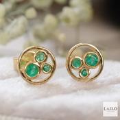Amore 9kt Yellow Gold Open Circle Natural Emerald Stud Earrings image
