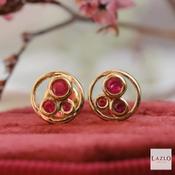 Amore 9kt Yellow Gold Open Circle Natural Ruby Stud Earrings image