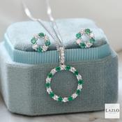 Sterling Silver CZ Emerald Open Circle Necklace &amp; Earrings Set image