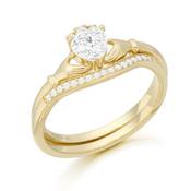 9kt Yellow Gold CZ Pave Claddagh Ring Set image