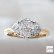 18kt Yellow Gold Oval Laboratory D VVS2 1.51ct Diamond &amp; 0.68ct Half Moon Lab Diamond Side Engagement Ring image