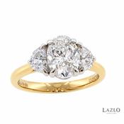 18kt Yellow Gold Oval Laboratory D VVS2 1.51ct Diamond &amp; 0.68ct Half Moon Lab Diamond Side Engagement Ring