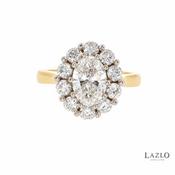 18kt Yellow &amp; White Gold Cluster 1.06ct Oval Laboratory Diamond &amp; 0.86ct Surround Engagement Ring