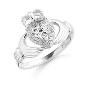 Silver CZ Princess Style Claddagh Ring image