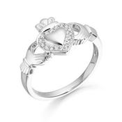 Silver CZ Raised Heart Claddagh Ring image