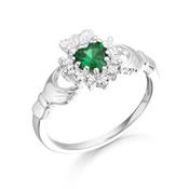 Sterling Silver Emerald &amp; CZ Cluster Claddagh Ring image