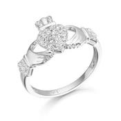 Sterling Silver CZ Micro Pave and CZ Heart Claddagh Ring image