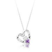 Sterling Silver Floating Heart Faux Amethyst Claddagh Necklace image