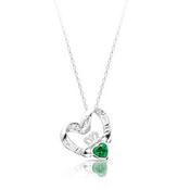 Sterling Silver Floating Heart Faux Emerald Claddagh Necklace image