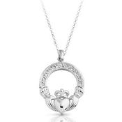 Sterling Silver Channel Set CZ Claddagh Pendant Necklace image