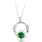 Silver Faux Emerald Heart Claddagh Pendant and Chain image