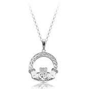 Silver Claddagh &amp; Celtic Knot CZ Heart Necklace image