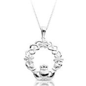 Silver Filigree Love Knot &amp; Shamrock Claddagh Necklace image