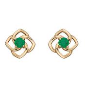 9kt Yellow Gold Open Flower Emerald Stone Stud Earrings image